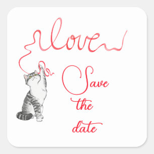 Cat with Ribbon Save The Date Envelope Seals