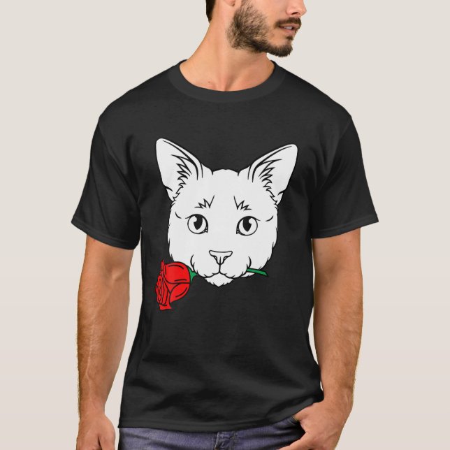 Cat With Rose Valentines Day Cute V-Day Kitten Kit T-Shirt (Front)