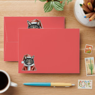 Cat With Santa Claus Outfit - Christmas 1 Envelope