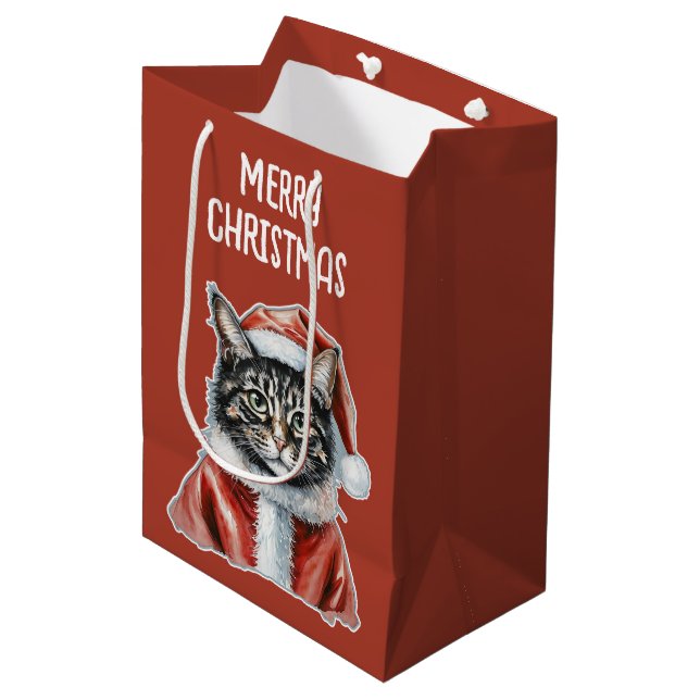 Cat With Santa Claus Outfit - Christmas 1 Medium Gift Bag (Front Angled)