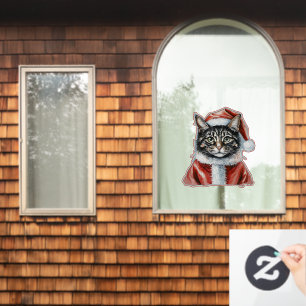 Cat With Santa Claus Outfit - Christmas 1 Window Cling