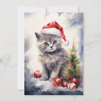 Cat with Santa Hat Christmas Card