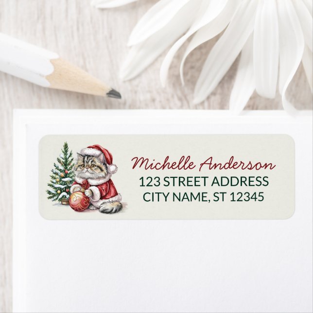 Cat with Santa Hat Christmas tree Return Address   (Insitu)