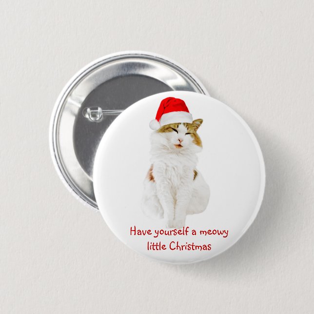 Cat with Santa's Hat 6 Cm Round Badge (Front & Back)