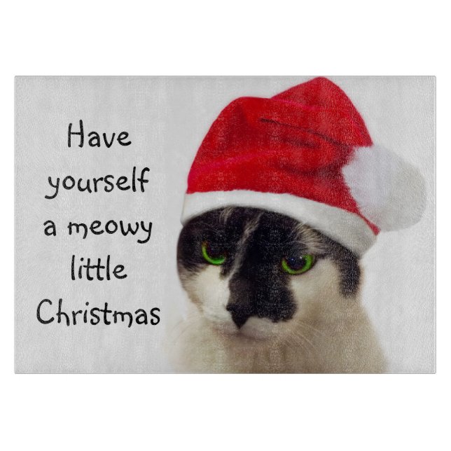 Cat with Santa's Hat Cutting Board (Front)