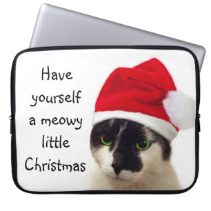 Cat with Santa's Hat Laptop Sleeve