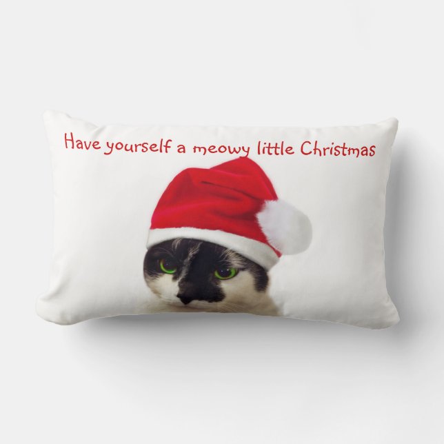 Cat with Santa's Hat Lumbar Cushion (Front)