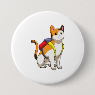 Cat with Satchel 7.5 Cm Round Badge