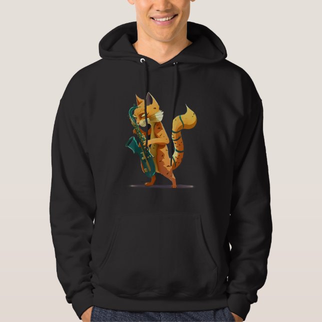 Cat with saxophone hoodie (Front)