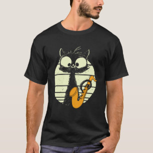 Cat With Saxophone Playing Cat Cute Jazz Cat Pullo T-Shirt