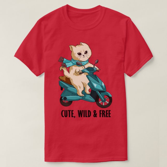 Cat with Scarf and Motorcycle T-Shirt (Design Front)
