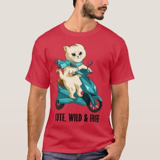 Cat with Scarf and Motorcycle T-Shirt