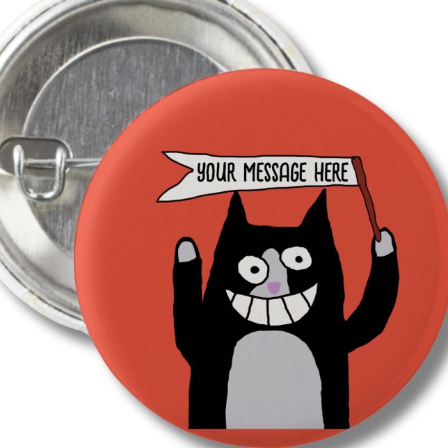 Cat with sign your message tuxedo cats 3 cm round badge (Creator Uploaded)