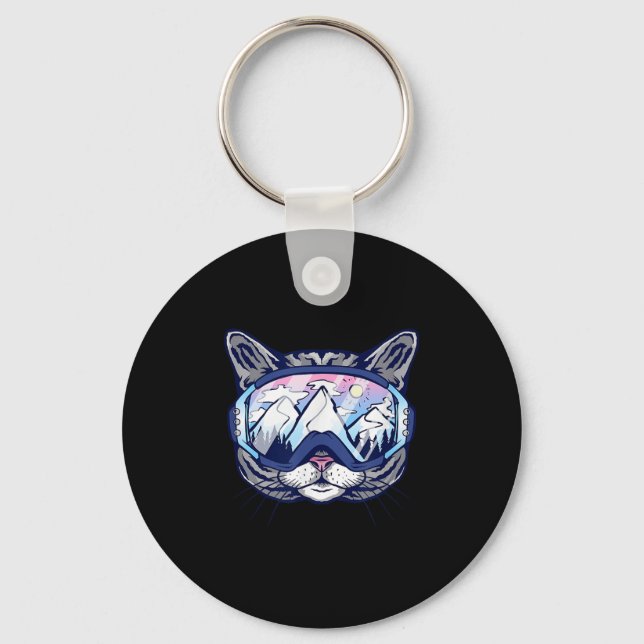 Cat With Ski Goggles Skiing Design For Skiers  Key Ring (Front)