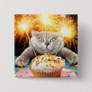 Cat With Sparkler Cupcake 15 Cm Square Badge