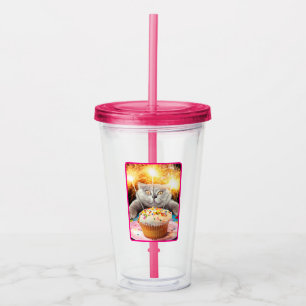 Cat With Sparkler Cupcake Acrylic Tumbler