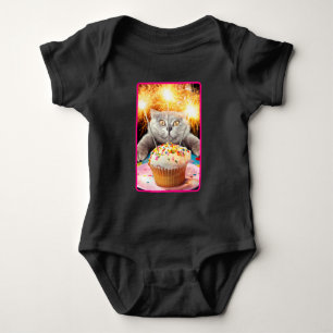 Cat With Sparkler Cupcake Baby Bodysuit