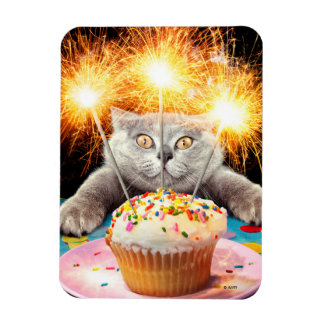 Cat With Sparkler Cupcake Magnet
