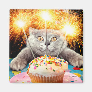 Cat With Sparkler Cupcake Magnet