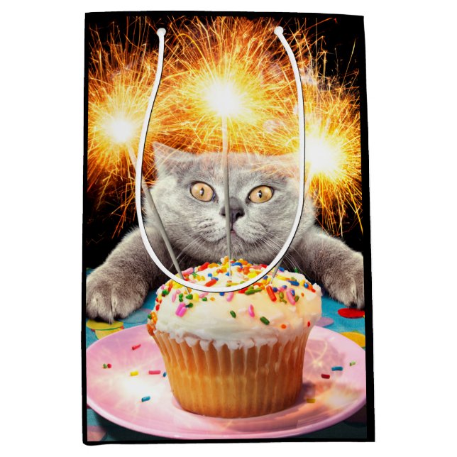 Cat With Sparkler Cupcake Medium Gift Bag (Front)