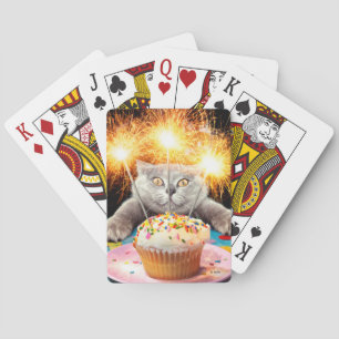 Cat With Sparkler Cupcake Playing Cards
