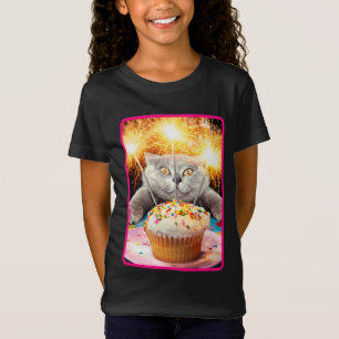 Cat With Sparkler Cupcake T-Shirt