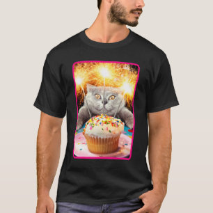 Cat With Sparkler Cupcake T-Shirt