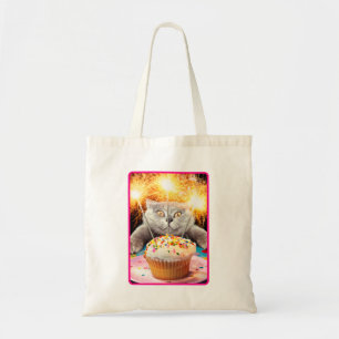 Cat With Sparkler Cupcake Tote Bag