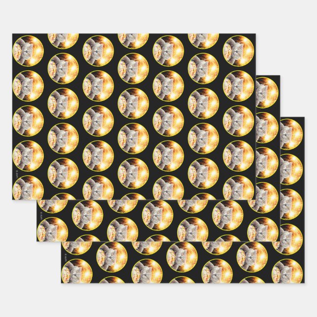 Cat With Sparkler Cupcake Wrapping Paper Sheet (Set)