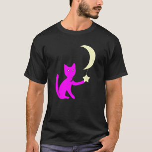 Cat With Star Eyes Playing With Crescent Moon Star T-Shirt
