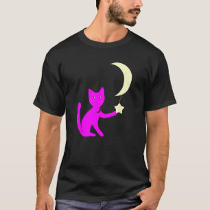 Cat With Star Eyes Playing With Crescent Moon Star T-Shirt