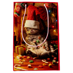 Cat With Stocking on Head Medium Gift Bag