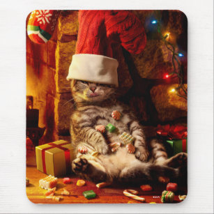 Cat With Stocking on Head Mouse Mat