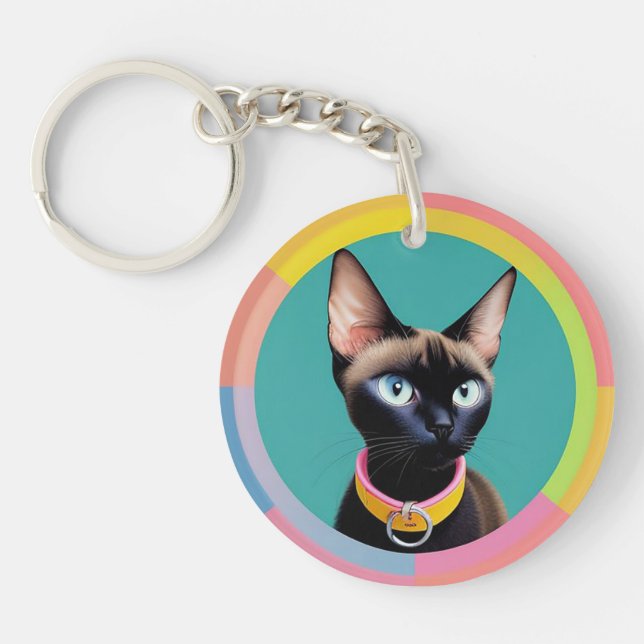 Cat With Striking Eyes by Circular Mirror Key Ring (Front)