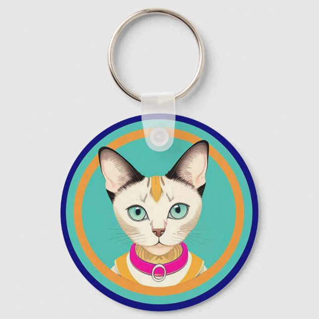 Cat With Striking Eyes by Circular Mirror Key Ring (Front)