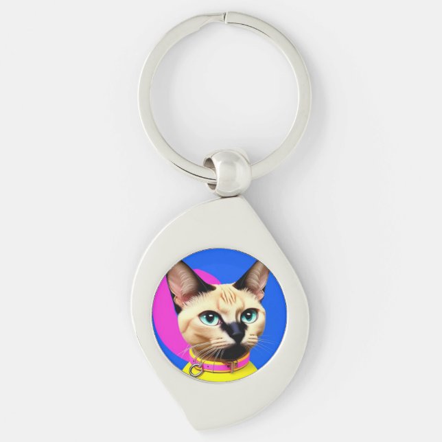 Cat With Striking Eyes Key Ring (Front)