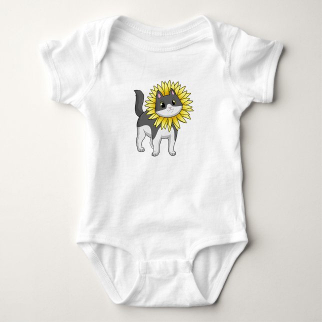 Cat with Sunflower Baby Bodysuit (Front)