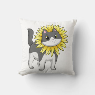 Cat with Sunflower Cushion