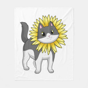 Cat with Sunflower Fleece Blanket