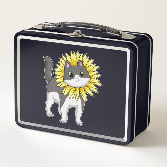 Cat with Sunflower Metal Lunch Box (Front)