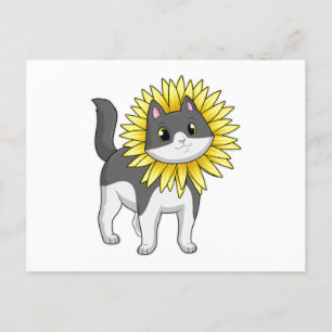 Cat with Sunflower Postcard