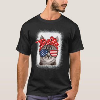 Cat With Sunglasses American Flag Patriotic 4th Of T-Shirt