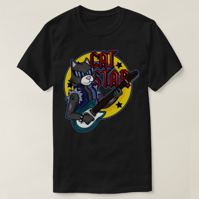Cat with Sunglasses as Musican with Guitar T-Shirt (Design Front)