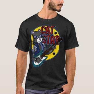 Cat with Sunglasses as Musican with Guitar T-Shirt