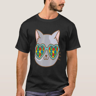 Cat With Sunglasses Autism Awareness Kitten Puzzle T-Shirt
