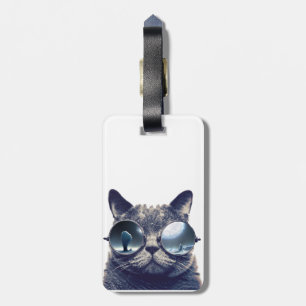 Cat with sunglasses luggage tag