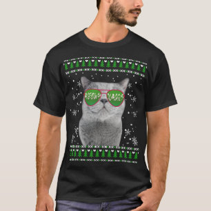 Cat with Sunglasses Meowy Ugly Christmas Sweater