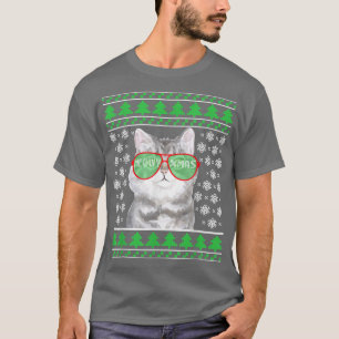 Cat with Sunglasses Meowy Ugly Christmas Sweater