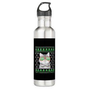 Cat with Sunglasses Meowy Ugly Christmas Sweater  710 Ml Water Bottle