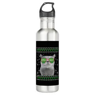 Cat with Sunglasses Meowy Ugly Christmas Sweater 710 Ml Water Bottle